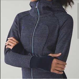 lululemon athletica Navy and White Patterned Hooded Zip-Up Sweatshirt